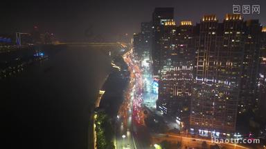 长沙城市夜景交通<strong>五一</strong>大道航拍